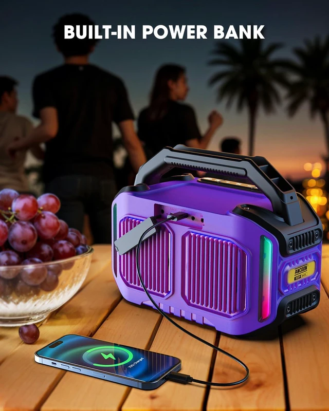 Alt view image 7 of 7 - Speakers Bluetooth Wireless: 80W(Peak) Loud Speaker with Bass, 20H Playtime, IPX6 Waterproof, Large Jobsite Speakers for Work, Outdoor, Workshop, Garage, Portable Speaker with TWS (Purple)