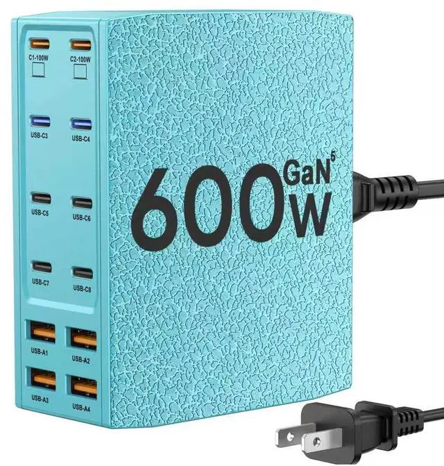 Main image of Charging Station (600W),12-Port USB C Charger Block with Dual 100W PD USB-C Fast Charging Station Hub for MacBook Pro/Air/All iPad Phone 17/16 15/14/13/Pro Max/Samsung Galaxy Note(Green)