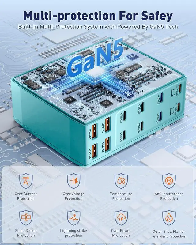 Alt view image 5 of 6 - Charging Station (600W),12-Port USB C Charger Block with Dual 100W PD USB-C Fast Charging Station Hub for MacBook Pro/Air/All iPad Phone 17/16 15/14/13/Pro Max/Samsung Galaxy Note(Green)