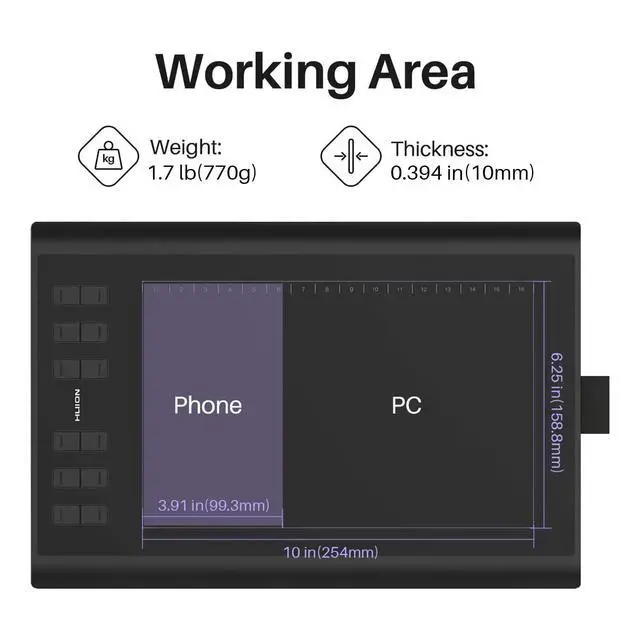 Alt view image 4 of 7 - Inspiroy H1060P Graphics Drawing Tablet with 8192 Pressure Sensitivity Battery-Free Stylus and 12 Customized Hot Keys, 10 x 6.25 inches Digital Art Tablet for Mac, Windows PC and Android