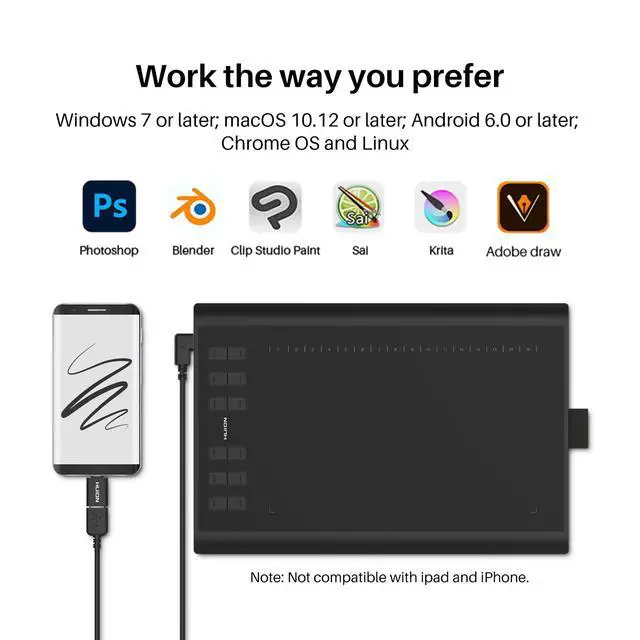 Alt view image 5 of 7 - Inspiroy H1060P Graphics Drawing Tablet with 8192 Pressure Sensitivity Battery-Free Stylus and 12 Customized Hot Keys, 10 x 6.25 inches Digital Art Tablet for Mac, Windows PC and Android