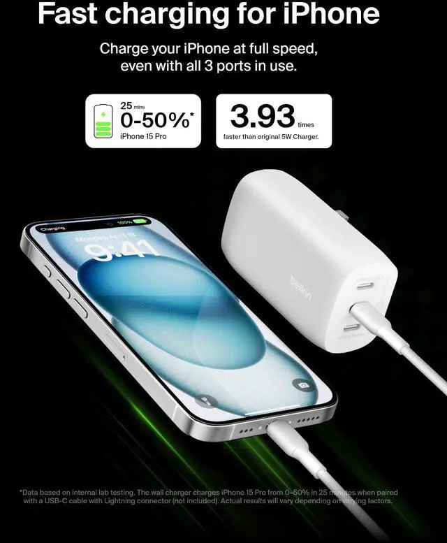 Alt view image 3 of 5 - 3-Port USB C Charger Block 67W - PPS USB-C PD3.1 PPS Super Fast Charging - Samsung Galaxy S25, Apple iPhone 17, Air, Pro, MacBook, AirPods, Apple Watch, Nintendo Switch 2 & More - White, 2-Pack
