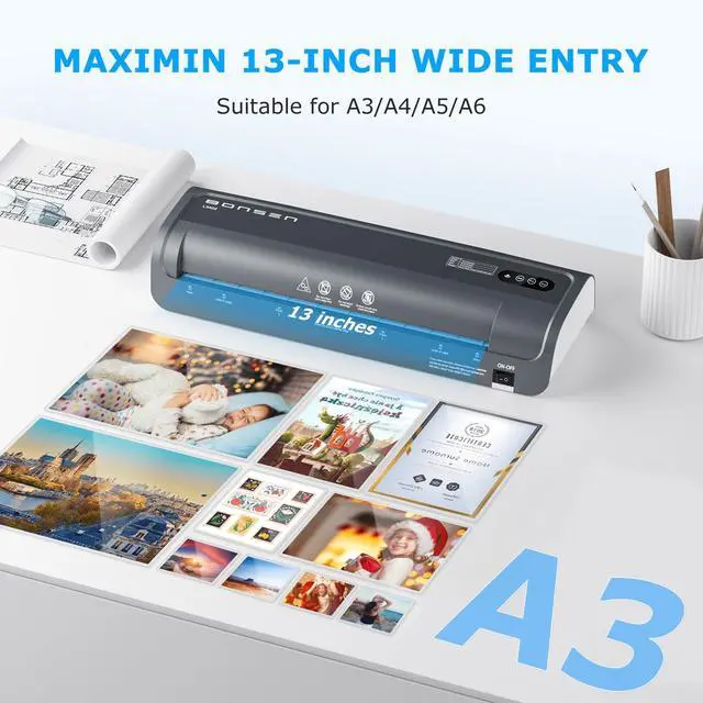 Alt view image 2 of 5 - Laminator Machine,  13 Inch Wide Thermal Laminator with Never Jam Technology, A3 Laminating Machine with 100 Laminating Sheets for School, Office and Home, Black (L3402)