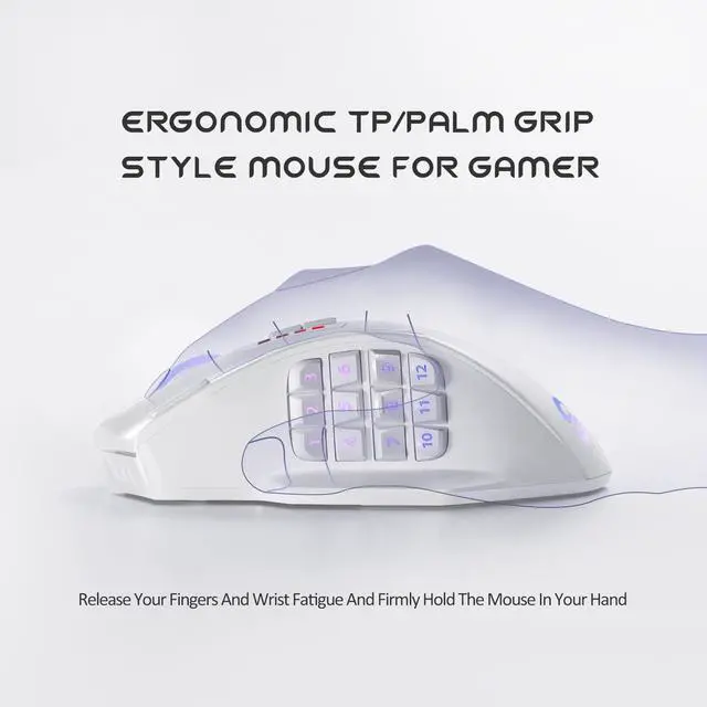 Alt view image 4 of 6 - Venus Pro Wireless MMO Gaming Mouse, 16,000 DPI Optical Sensor, 2.4 GHz Transmission Technology, Ergonomic Design, 16M Chroma RGB Lighting, 16 Programmable Buttons, Up to 70H