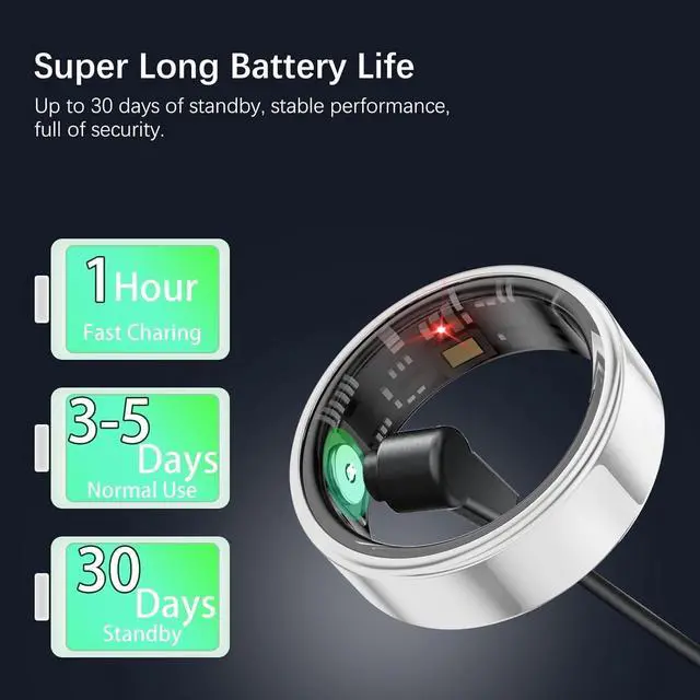 Alt view image 5 of 7 - Smart Rings for Women Men, Fitness Ring with Heart Rate, Blood Oxygen, HRV, Pressure, Sleep Tracker, Step Tracker, No Subscription Fee, IP68 Waterproof Smart Ring for iPhone & Android (Silver 13#)