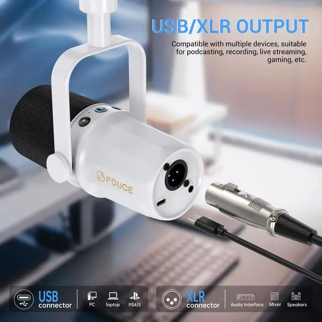 Alt view image 3 of 6 - SL40 Dynamic Microphone for Podcasting, Gaming, Live Streaming and Recording, Built-in Headphone Output, LED Mute Button, All-Metal USB/XLR, Voice Isolation Technology (White)