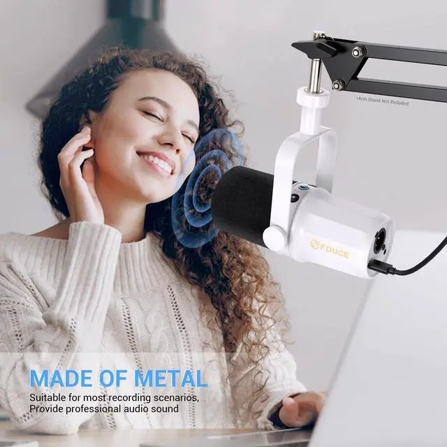 Alt view image 5 of 6 - SL40 Dynamic Microphone for Podcasting, Gaming, Live Streaming and Recording, Built-in Headphone Output, LED Mute Button, All-Metal USB/XLR, Voice Isolation Technology (White)