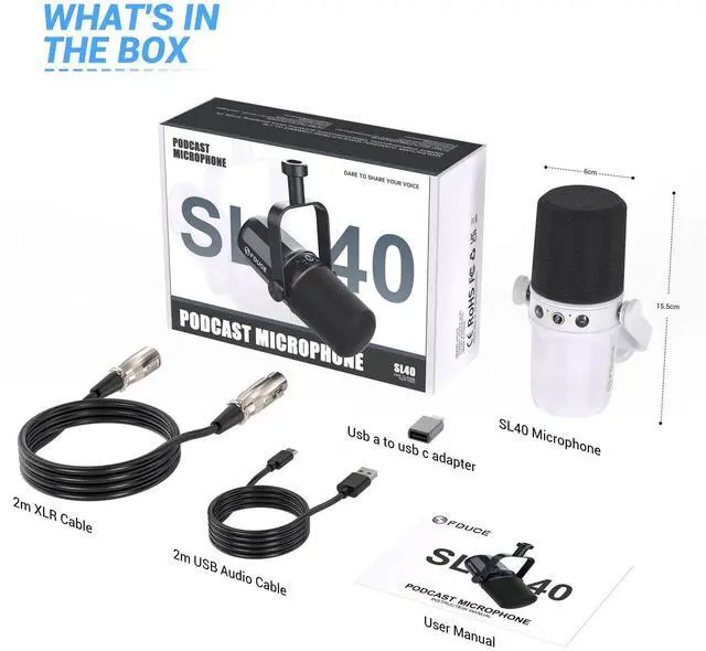 Alt view image 6 of 6 - SL40 Dynamic Microphone for Podcasting, Gaming, Live Streaming and Recording, Built-in Headphone Output, LED Mute Button, All-Metal USB/XLR, Voice Isolation Technology (White)