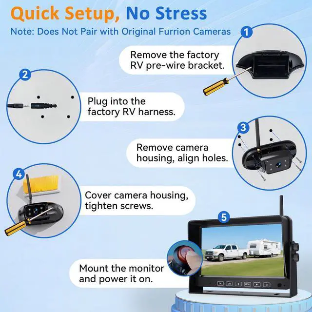 Alt view image 5 of 7 - RV Backup Camera with AI Detection: Wireless Backup Camera for Furrion 7-Inch Monitor,HD 1080P,Loop Recording, Night Vision, Easy Install, 4-Channel