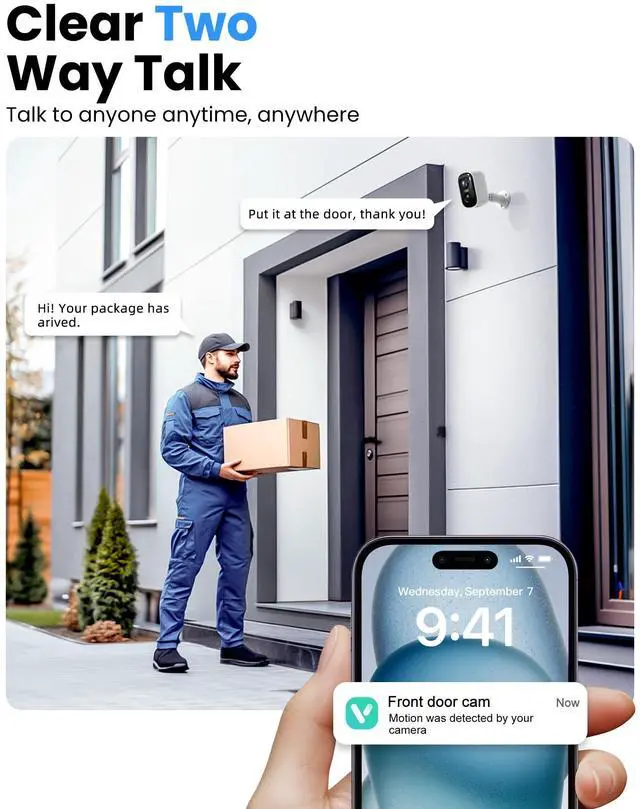 Alt view image 6 of 7 - 2K Security Cameras Wireless Outdoor, 2 Pack Battery Powered WiFi Cameras for Home Security with AI Motion Detection, Color Night Vision, Siren Alarm, 2-Way Talk, IP66 Waterproof, Cloud/SD Storage