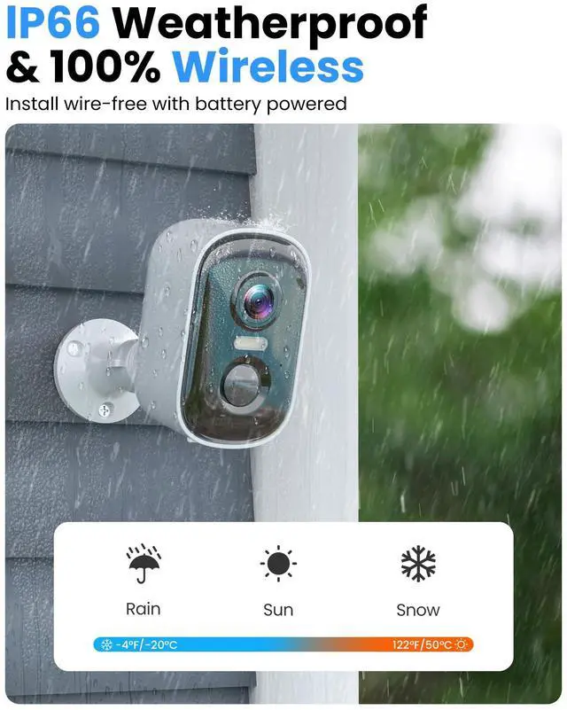 Alt view image 5 of 7 - 2K Security Cameras Wireless Outdoor, 2 Pack Battery Powered WiFi Cameras for Home Security with AI Motion Detection, Color Night Vision, Siren Alarm, 2-Way Talk, IP66 Waterproof, Cloud/SD Storage