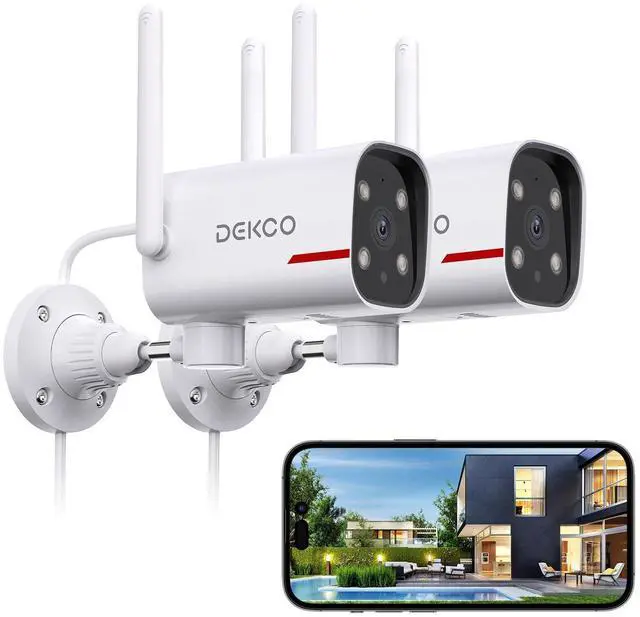 Main image of 2 Pack Outdoor Security Camera with 2K Color Night Vision, Pan Rotating 180° Wired WiFi Camera Support 24/7 Recording, 2.4GHz WiFi, AI Human Auto Tracking, Work with Alexa/Google Assistant