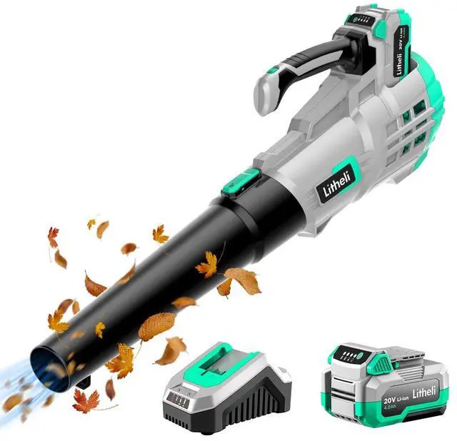 Main image of 20V Cordless Leaf Blower 350 CFM 85 MPH, Variable Speeds Electric Leaf Blower Battery Powered for Blowing Leaves, Dust, Snow, 4.0 Ah Battery & Fast Charger Included