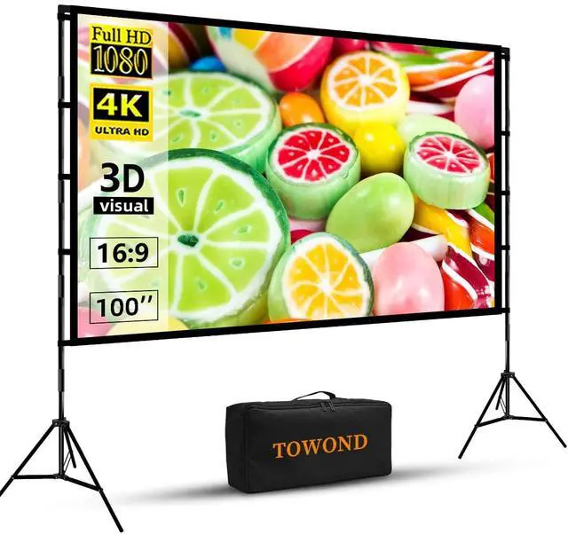 Main image of Projector Screen with Stand, 100 inch Outdoor Projector Screen Portable Indoor Projection Screen 16:9 4K Rear Front Movie Screen with Carry Bag for Home Backyard Theater