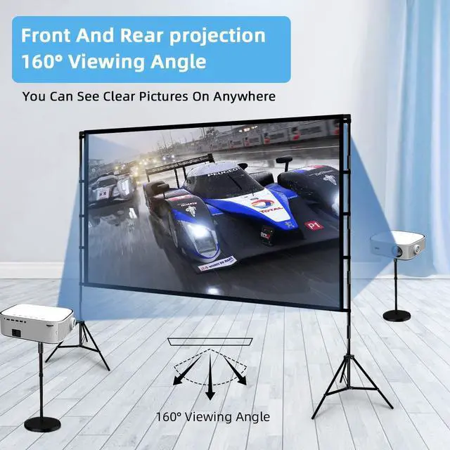 Alt view image 4 of 5 - Projector Screen with Stand, 100 inch Outdoor Projector Screen Portable Indoor Projection Screen 16:9 4K Rear Front Movie Screen with Carry Bag for Home Backyard Theater
