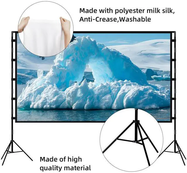 Alt view image 5 of 5 - Projector Screen with Stand, 100 inch Outdoor Projector Screen Portable Indoor Projection Screen 16:9 4K Rear Front Movie Screen with Carry Bag for Home Backyard Theater