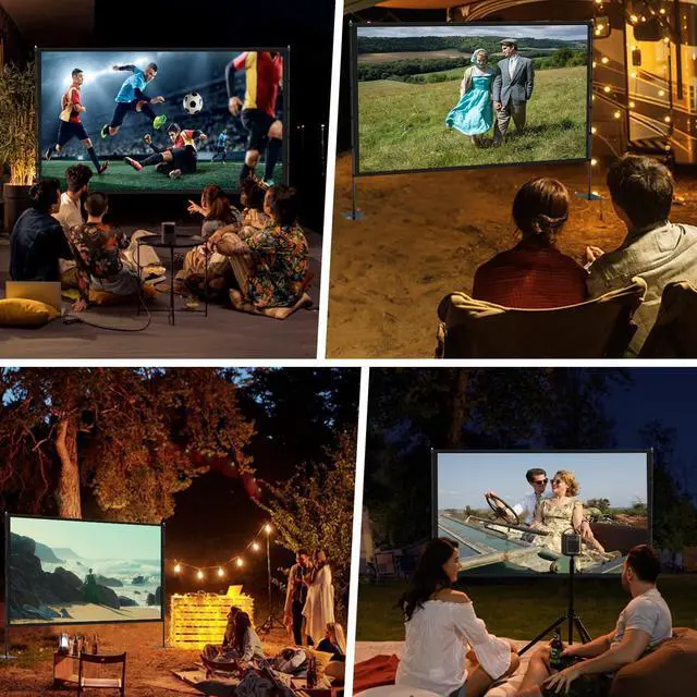 Alt view image 4 of 7 - Outdoor Projector Screen with Stand - 120 Inch Portable Projector Screen Indoor and Outdoor Projector Screens 16:9 4K HD Wrinkle Free Lightweight Movie Screen with Carry Bag,Enioy Movie Nights