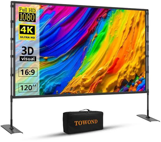 Main image of Projector Screen and Stand, 120 inch Outdoor Projector Screen Indoor, Portable Movie Screen 16:9 4K Front Rear Projection Screen with Carry Bag Wrinkle-Free Design for Home Backyard Theater
