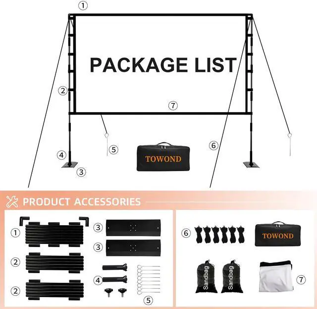 Alt view image 4 of 7 - Projector Screen and Stand, 120 inch Outdoor Projector Screen Indoor, Portable Movie Screen 16:9 4K Front Rear Projection Screen with Carry Bag Wrinkle-Free Design for Home Backyard Theater