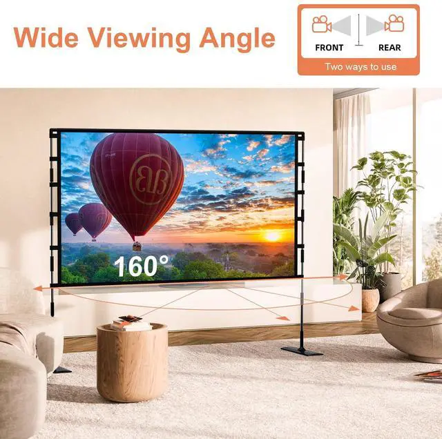Alt view image 6 of 7 - Projector Screen and Stand, 120 inch Outdoor Projector Screen Indoor, Portable Movie Screen 16:9 4K Front Rear Projection Screen with Carry Bag Wrinkle-Free Design for Home Backyard Theater