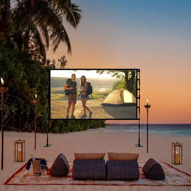 Alt view image 7 of 7 - Projector Screen and Stand, 120 inch Outdoor Projector Screen Indoor, Portable Movie Screen 16:9 4K Front Rear Projection Screen with Carry Bag Wrinkle-Free Design for Home Backyard Theater