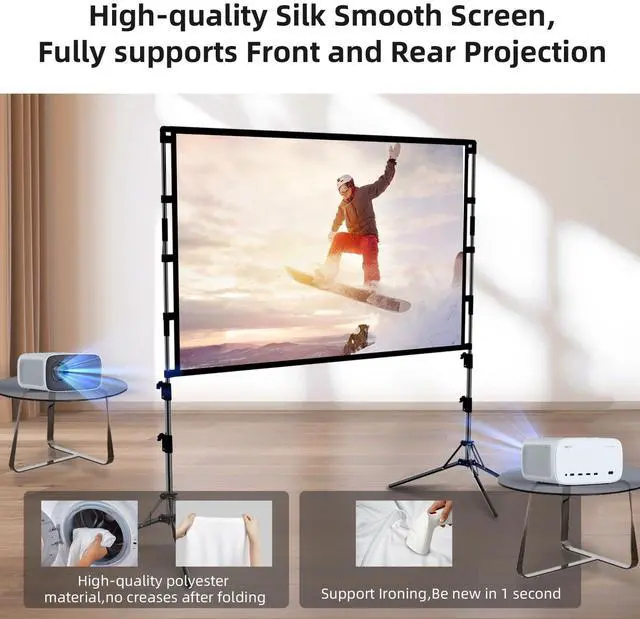 Alt view image 3 of 6 - Projector Screen and Stand, 120 inch Portable Projector Screen Indoor Outdoor Projection Screen 16:9 4K HD Wrinkle-Free Light-Weight Movie Screen with Carry Bag for Backyard Movie Night