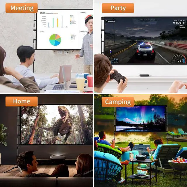 Alt view image 5 of 6 - Projector Screen and Stand, 120 inch Portable Projector Screen Indoor Outdoor Projection Screen 16:9 4K HD Wrinkle-Free Light-Weight Movie Screen with Carry Bag for Backyard Movie Night