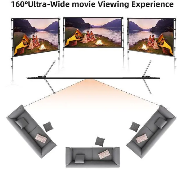 Alt view image 4 of 6 - Projector Screen and Stand, 120 inch Portable Projector Screen Indoor Outdoor Projection Screen 16:9 4K HD Wrinkle-Free Light-Weight Movie Screen with Carry Bag for Backyard Movie Night