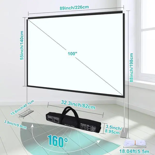 Alt view image 2 of 7 - 100 inch Projector Screen and Stand,Portable Projector Screen 4K HD Rear Front Projection Screen with Carry Bag for Outdoor Indoor Home Theater Backyard Cinema Travel