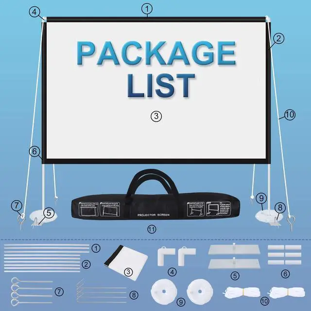 Alt view image 6 of 7 - 100 inch Projector Screen and Stand,Portable Projector Screen 4K HD Rear Front Projection Screen with Carry Bag for Outdoor Indoor Home Theater Backyard Cinema Travel