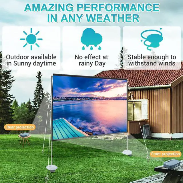 Alt view image 4 of 7 - 100 inch Projector Screen and Stand,Portable Projector Screen 4K HD Rear Front Projection Screen with Carry Bag for Outdoor Indoor Home Theater Backyard Cinema Travel