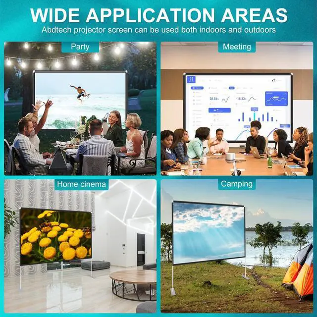 Alt view image 7 of 7 - 100 inch Projector Screen and Stand,Portable Projector Screen 4K HD Rear Front Projection Screen with Carry Bag for Outdoor Indoor Home Theater Backyard Cinema Travel