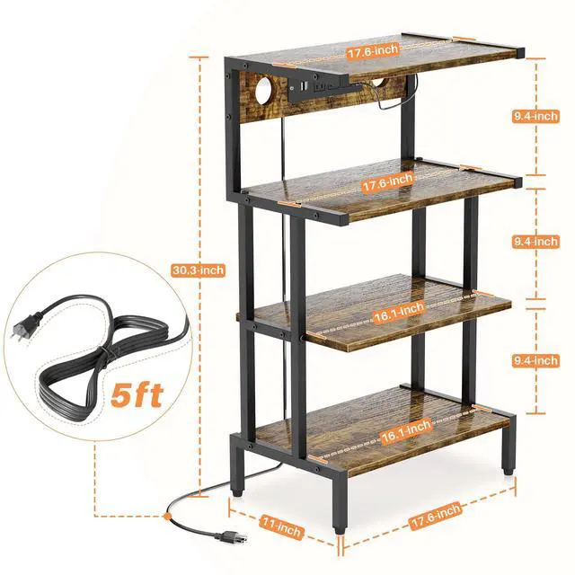 Alt view image 3 of 7 - Video Game Console Shelf, Stereo Racks - Media Stand with Outlet & Led Strip Light, 4-Tier Gaming Shelf for PS4 PS5 Xbox Games Organizer, Small Entertainment Center, AV Media Stand for CD DVD