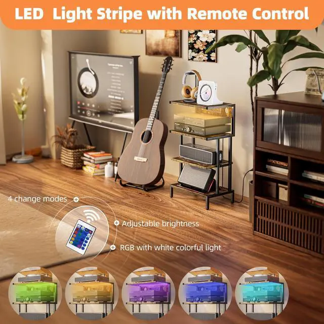 Alt view image 5 of 7 - Video Game Console Shelf, Stereo Racks - Media Stand with Outlet & Led Strip Light, 4-Tier Gaming Shelf for PS4 PS5 Xbox Games Organizer, Small Entertainment Center, AV Media Stand for CD DVD