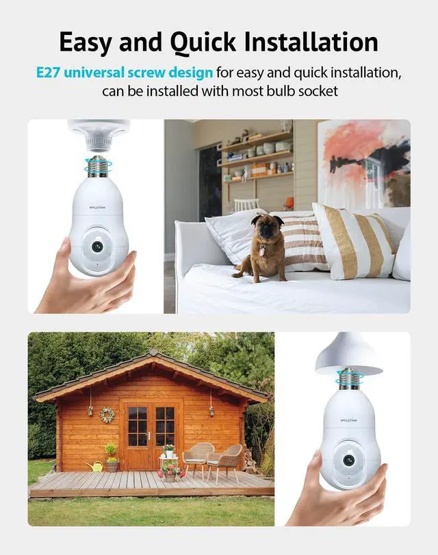 Alt view image 2 of 7 - 4MP Bulb Security Camera 2.4GHz,360° 2K Security Cameras Wireless Outdoor Indoor Full Color Day and Night, Motion Detection, Audible Alarm, Easy Installation, Compatible with Alexa (2 Pack)