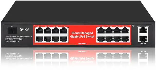 Main image of 16 Port Gigabit PoE Switch, Smart Managed Gigabit Ethernet Switch, 16 PoE+ Ports@240W, Plug and Play, Vlan, Fanless, Desktop or Rackmount, Overload Protection w/ Port