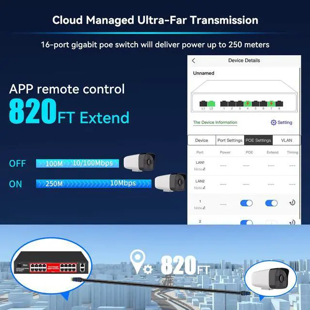 Alt view image 4 of 7 - 16 Port Gigabit PoE Switch, Smart Managed Gigabit Ethernet Switch, 16 PoE+ Ports@240W, Plug and Play, Vlan, Fanless, Desktop or Rackmount, Overload Protection w/ Port