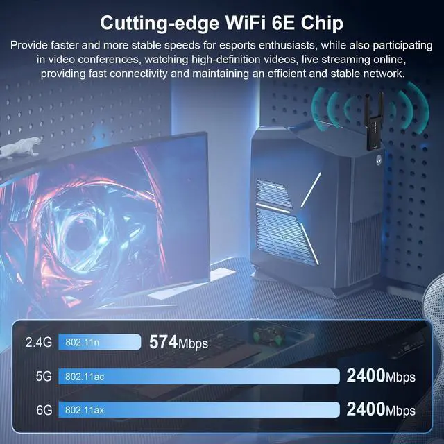 Alt view image 2 of 7 - AXE5400 USB WiFi Adapter for Desktop PC NF-U353, Tri-Band Wireless Network Adapter for Laptop, USB 3.0 WiFi Adapter for PC,New 6GHz Band,MU-MIMO,OFDMA,WPA3,WiFi 6E Dongle for Windows 11/10