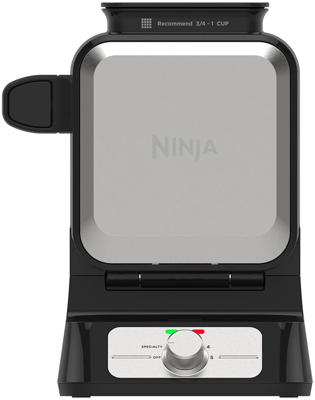 Main image of Belgian Waffle Maker Pro, 5 Shade Settings, Black/Silver, BW1001 | Vertical design, NeverStick coating, Precision-pour cup, Recipe guide, Dishwasher-safe parts