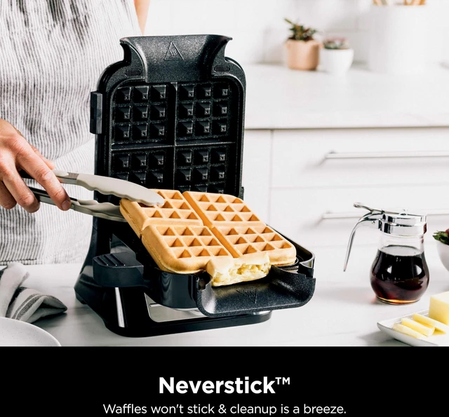 Alt view image 3 of 7 - Belgian Waffle Maker Pro, 5 Shade Settings, Black/Silver, BW1001 | Vertical design, NeverStick coating, Precision-pour cup, Recipe guide, Dishwasher-safe parts