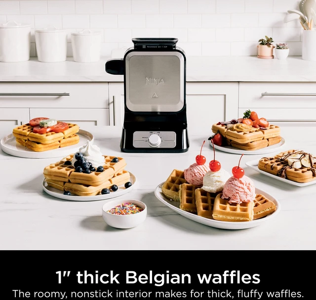 Alt view image 4 of 7 - Belgian Waffle Maker Pro, 5 Shade Settings, Black/Silver, BW1001 | Vertical design, NeverStick coating, Precision-pour cup, Recipe guide, Dishwasher-safe parts