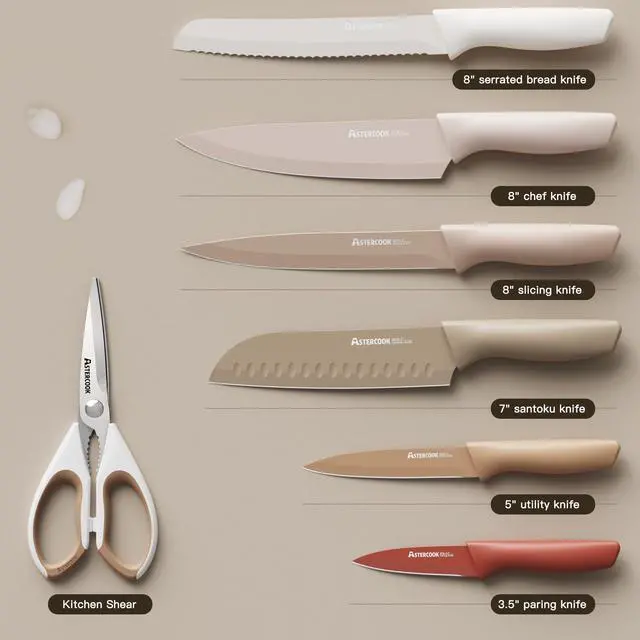 Alt view image 5 of 7 - Knife Set, 13 Pieces Kitchen Knives Set with Healthy Anti-Rust Coating, Dishwasher Safe, Stainless Steel Chef Knife Sets with 6 Blade Guards, Perfect Holiday Gifts for Kitchen