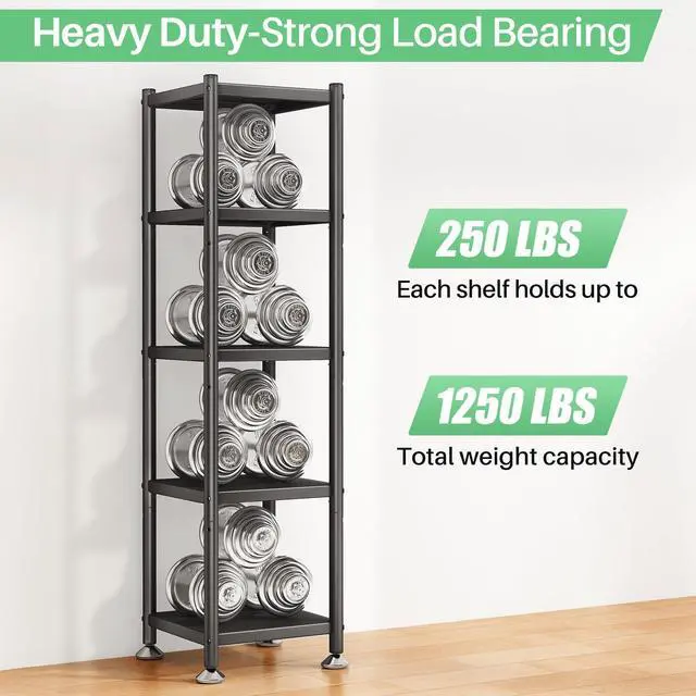 Alt view image 2 of 7 - 5-Tier Kitchen Storage Shelves, Adjustable Metal Shelves for Storage Pantry Shelves with Rolling Wheels, Storage Rack Shelving Unit Organizer for Bedroom Laundry Closet