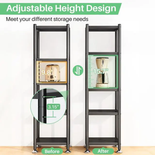 Alt view image 3 of 7 - 5-Tier Kitchen Storage Shelves, Adjustable Metal Shelves for Storage Pantry Shelves with Rolling Wheels, Storage Rack Shelving Unit Organizer for Bedroom Laundry Closet