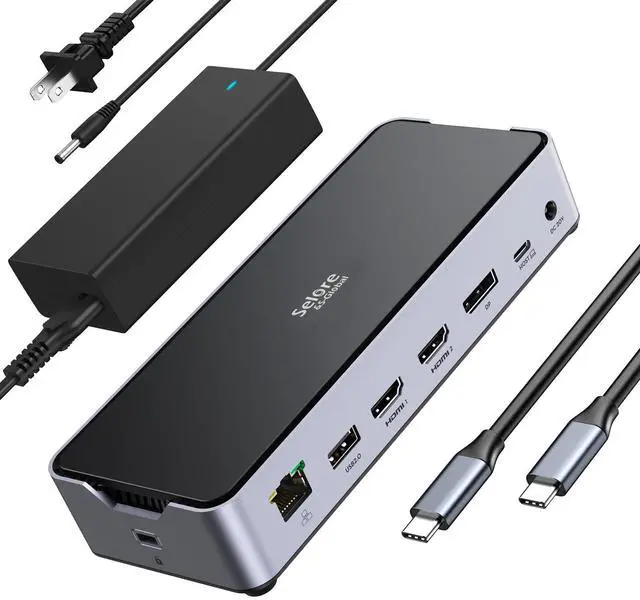 Main image of USB C Docking Station 3 Monitors Laptop Dock Dual Monitor with 2 HDMI DisplayPort 4K@144Hz,USB A 2.0/3.0,USB C 3.1 10Gbps&30W Output,Ethernet,microSD&SD,Audio&Mic,150W DC Power for Dell/Lenovo/HP