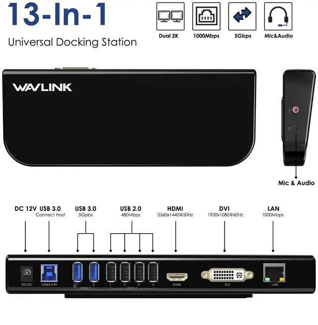 Alt view image 2 of 7 - USB Laptop Docking Station Dual Monitors, DisplayLink Computer Dock for M1 M2 Mac and Windows, ChromeOS, Ubuntu 20.04/22.04 (HDMI & HDMI/DVI/VGA, 6xUSB Ports, LAN, Audio)