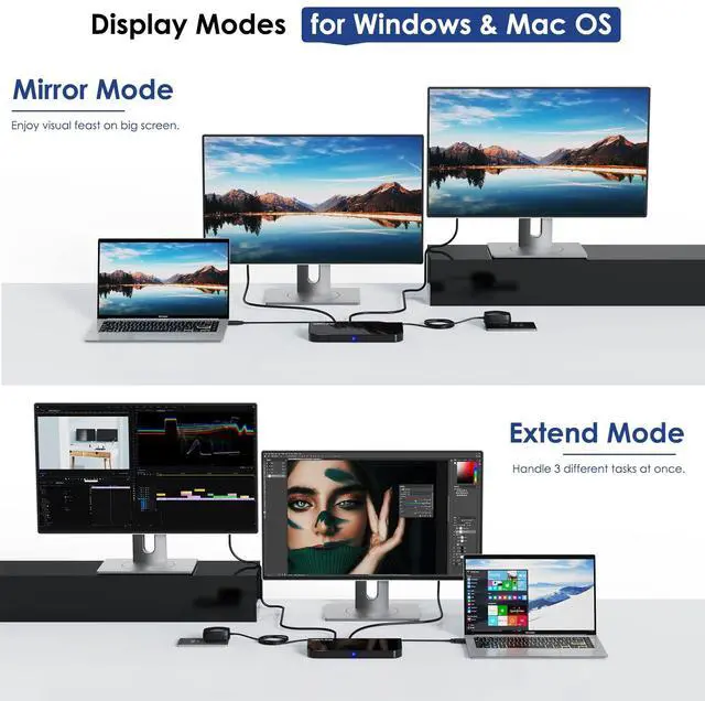 Alt view image 3 of 7 - USB Laptop Docking Station Dual Monitors, DisplayLink Computer Dock for M1 M2 Mac and Windows, ChromeOS, Ubuntu 20.04/22.04 (HDMI & HDMI/DVI/VGA, 6xUSB Ports, LAN, Audio)