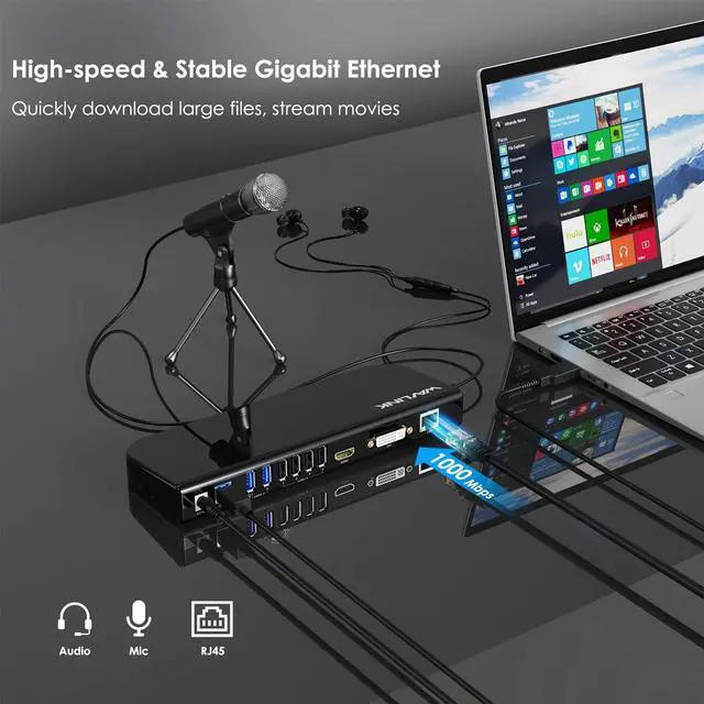 Alt view image 7 of 7 - USB Laptop Docking Station Dual Monitors, DisplayLink Computer Dock for M1 M2 Mac and Windows, ChromeOS, Ubuntu 20.04/22.04 (HDMI & HDMI/DVI/VGA, 6xUSB Ports, LAN, Audio)