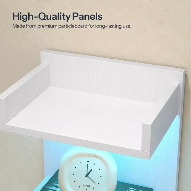 Alt view image 7 of 7 - Floating Wall Shelves with LED Lights, Floating Shelf Wall Mounted for Storage, Vertical Display Stand, Modern Column Rack, for Bedroom, Livingroom, 4-Tier, 35.8 Inches, White, WT41DBJ01