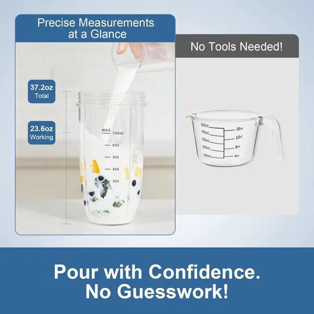 Alt view image 7 of 7 - 12-Piece Smoothie Blender Maker 25,000 RPM Personal Blender for Ice Crushing Smoothies & Frozen Drinks Nuts with 23oz, 32oz, 37oz Portable Cups Two 6-Leaf Stainless Steel Blades, Silver